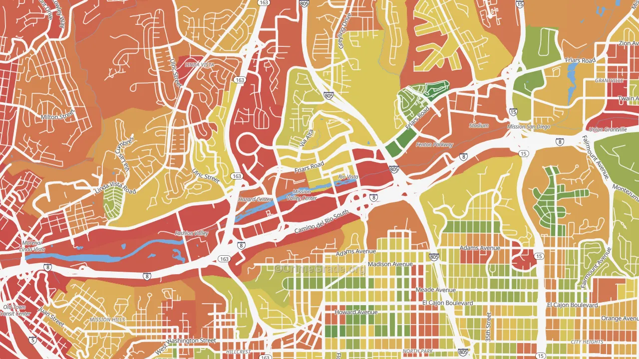 Mission Valley East, San Diego, CA Map of Drug-Related Crime Rates