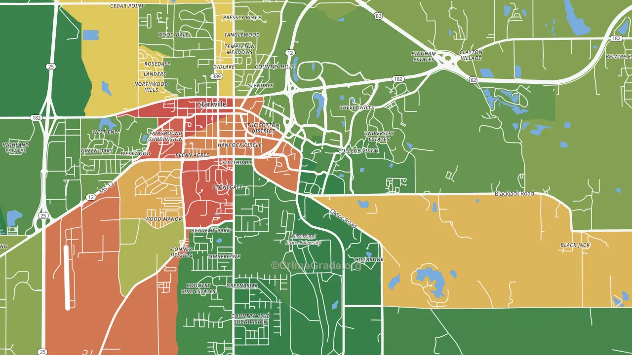 Mississippi State, MS Map of Drug-Related Crime Rates