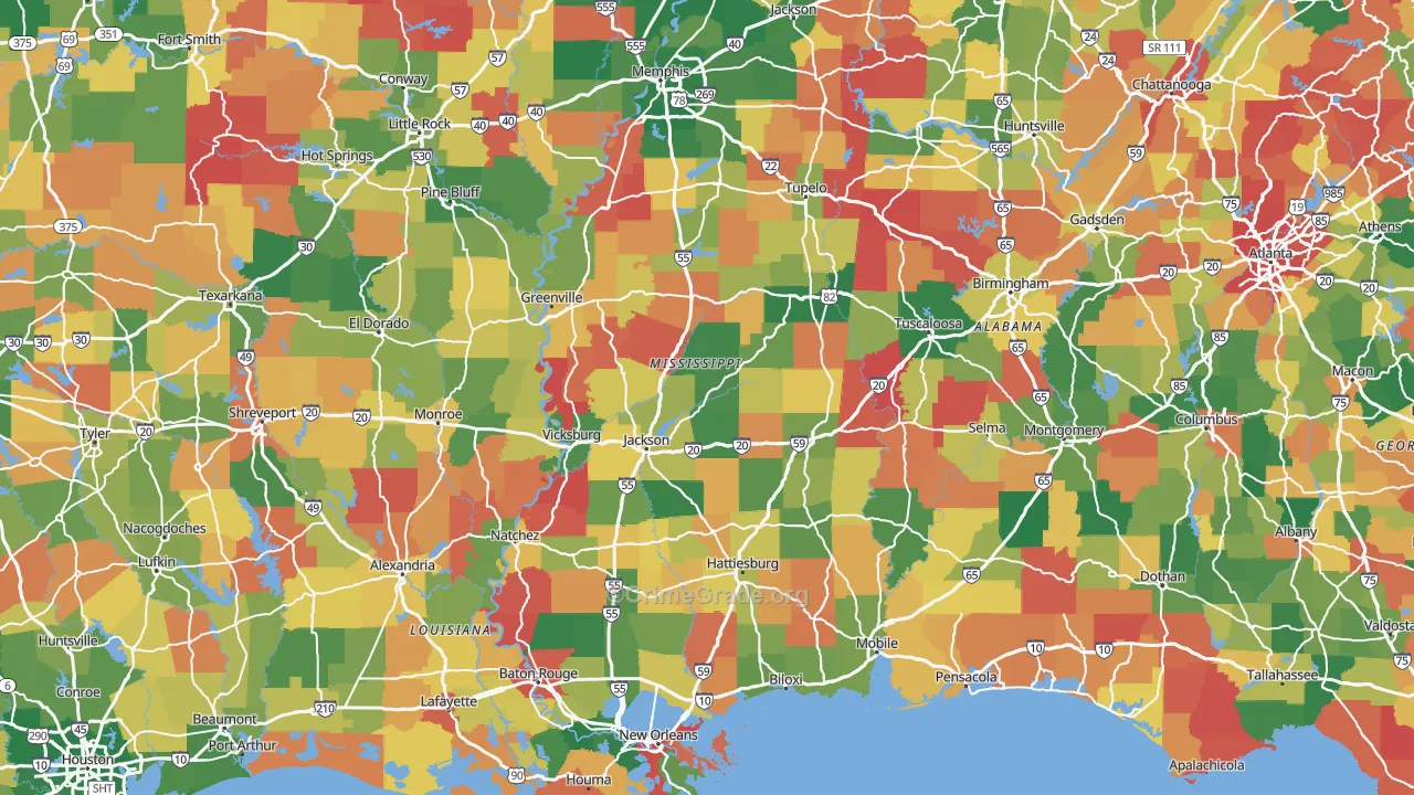 Mississippi Map of Drug-Related Crime Rates