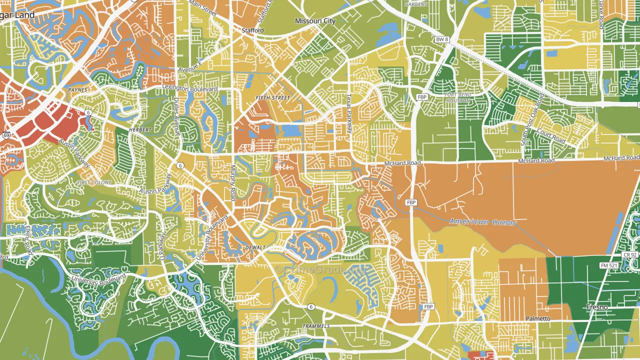 Missouri City, TX Map of Drug-Related Crime Rates