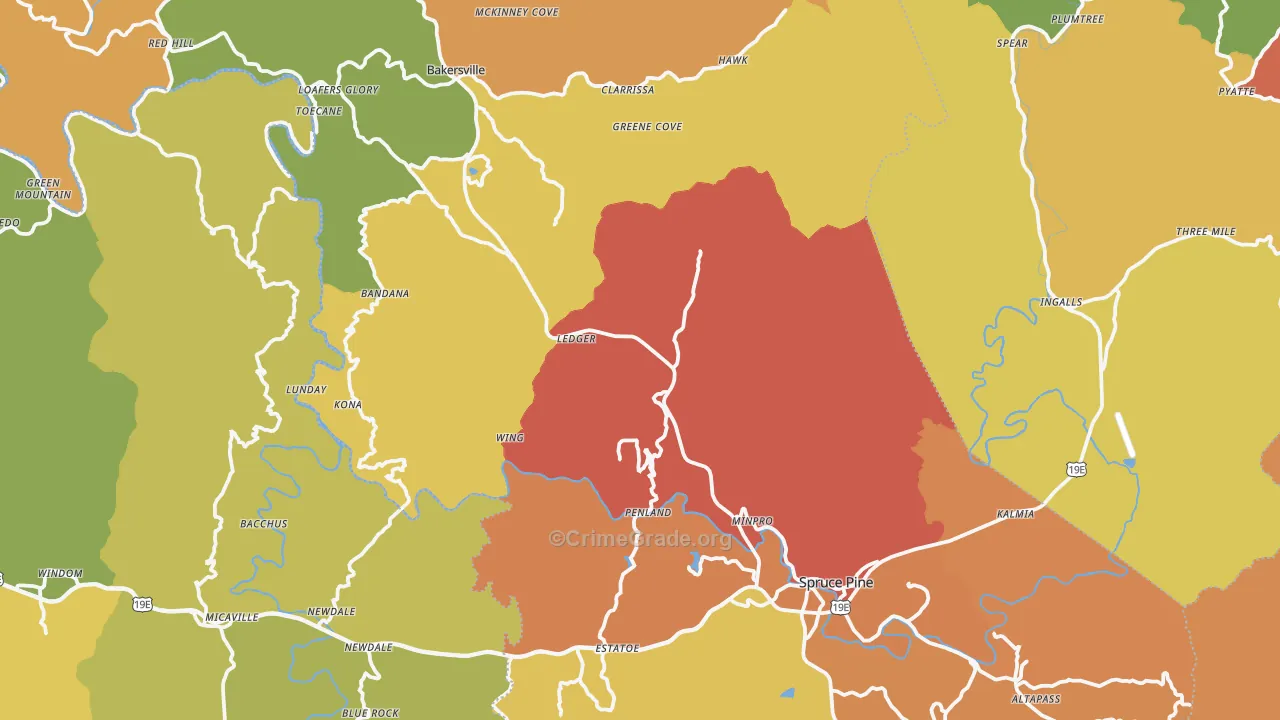 Mitchell County, NC Map of Drug-Related Crime Rates