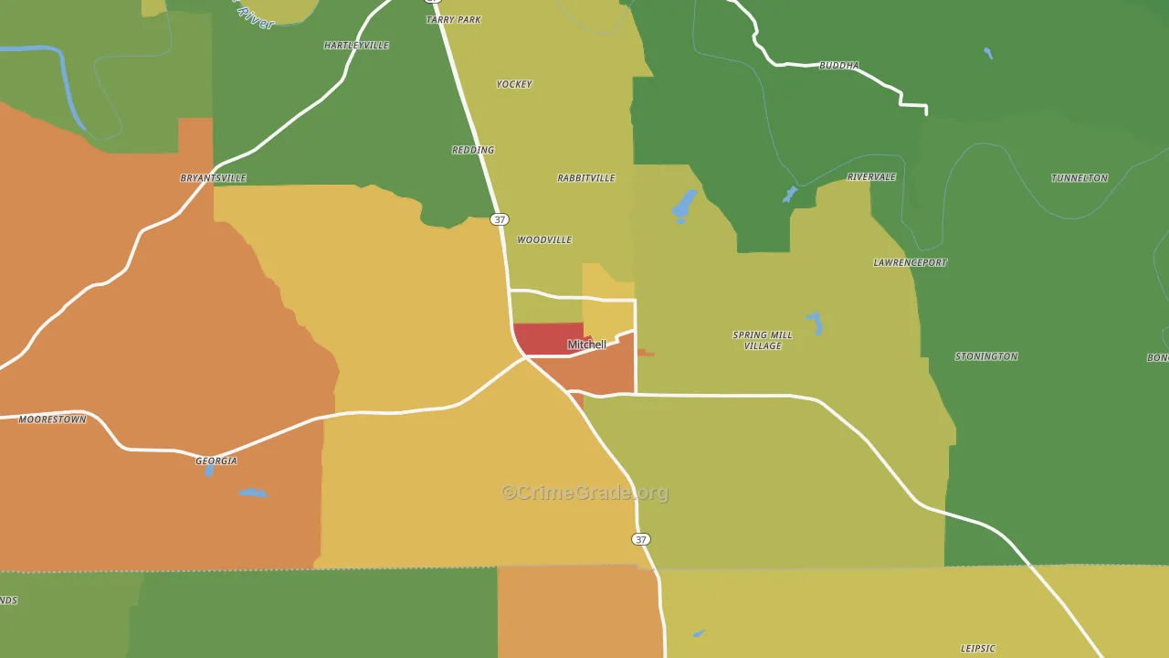 Mitchell, IN Map of Drug-Related Crime Rates