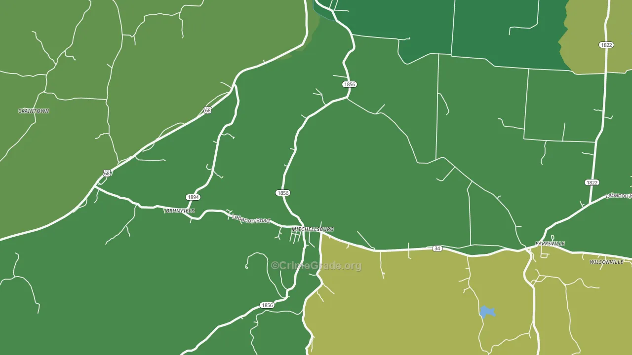 Mitchellsburg, KY Map of Drug-Related Crime Rates