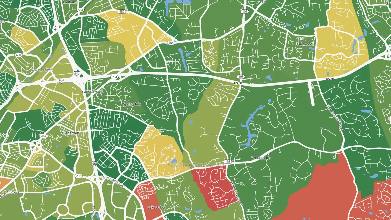 Mitchellville, MD Map of Drug-Related Crime Rates