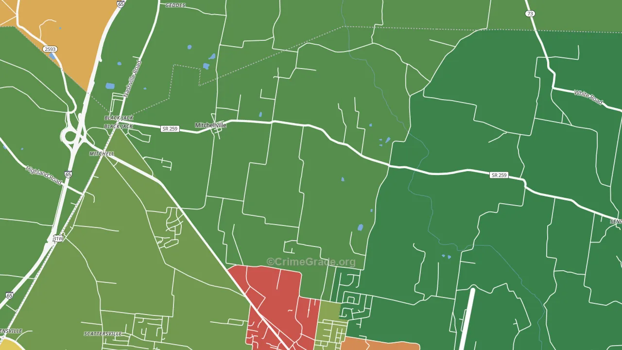 Mitchellville, TN Map of Drug-Related Crime Rates