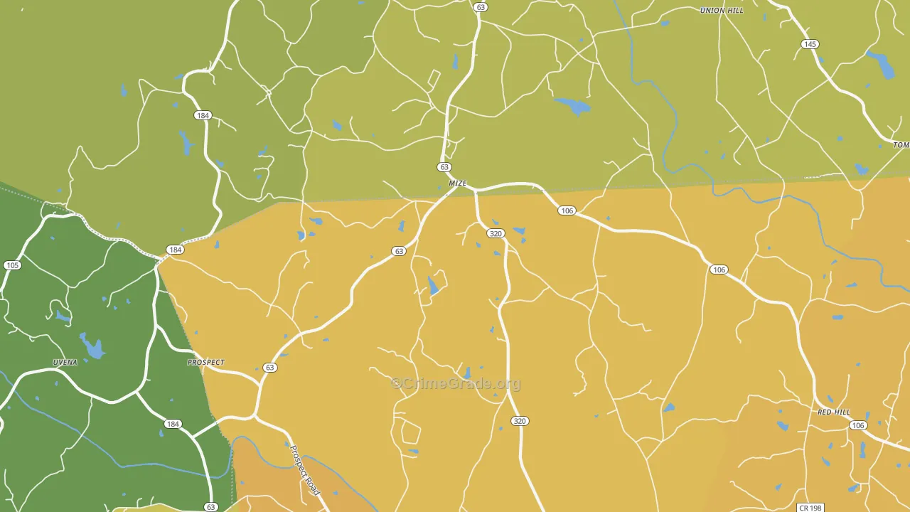 Mize, GA Map of Drug-Related Crime Rates