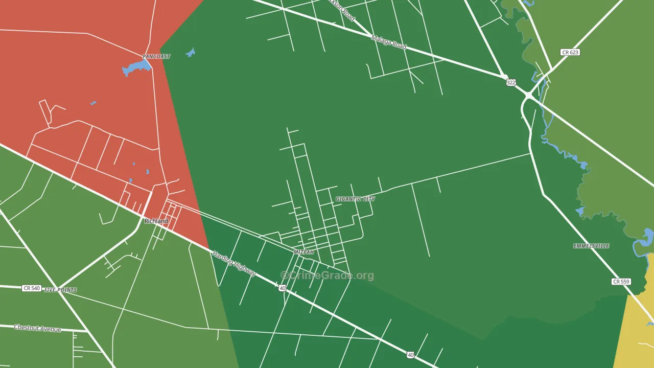 Mizpah, NJ Map of Drug-Related Crime Rates