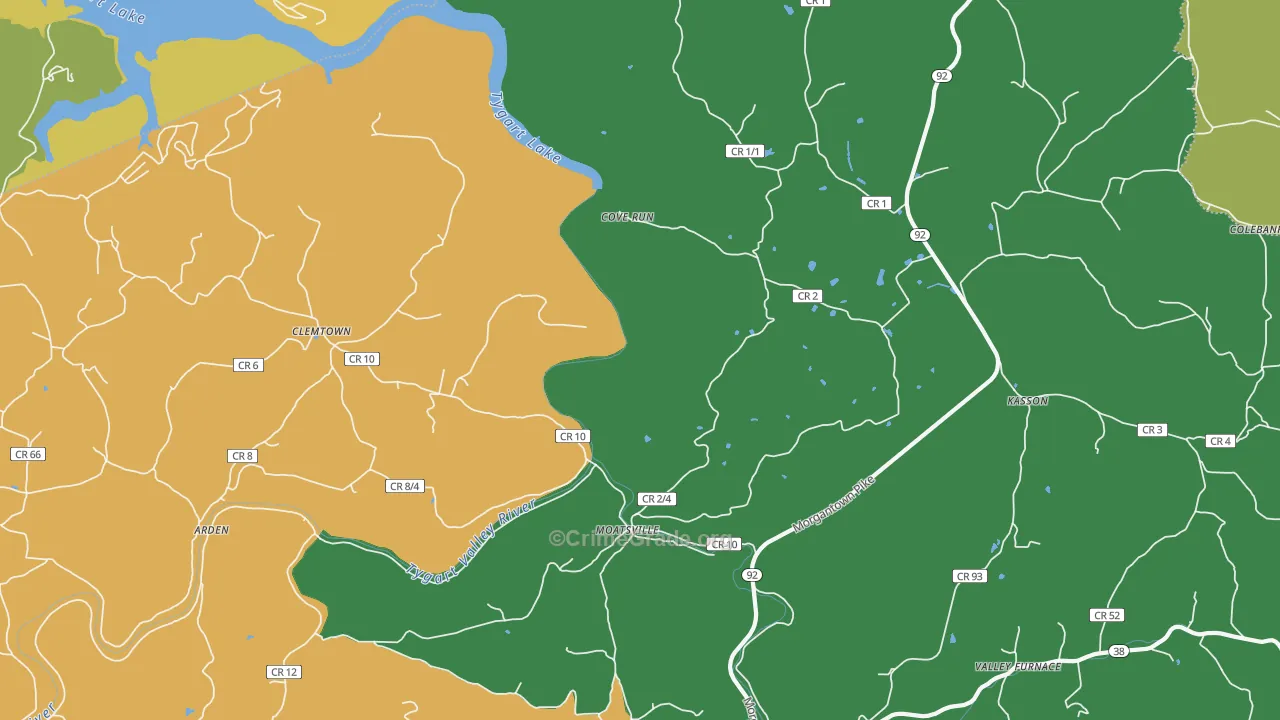Moatsville, WV Map of Drug-Related Crime Rates