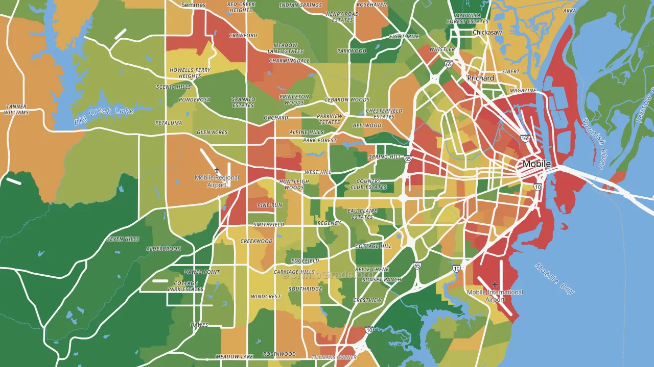 Mobile County, AL Map of Drug-Related Crime Rates