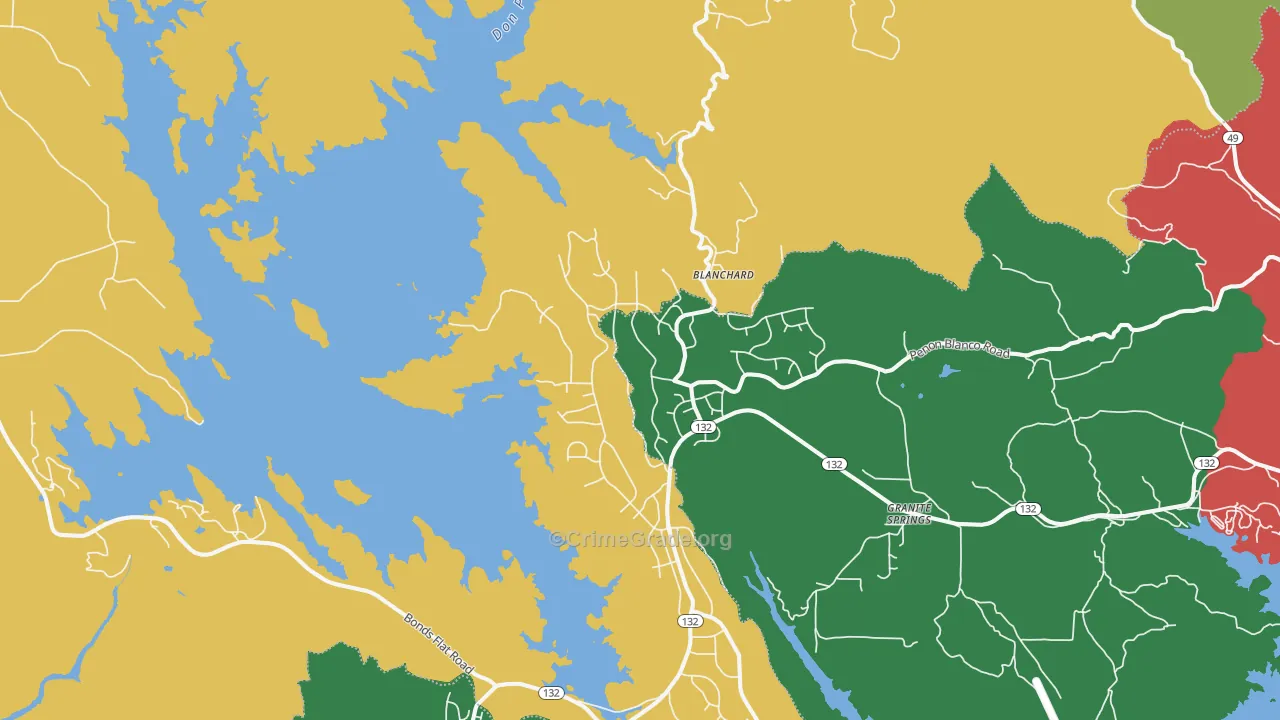 Moccasin, CA Map of Drug-Related Crime Rates