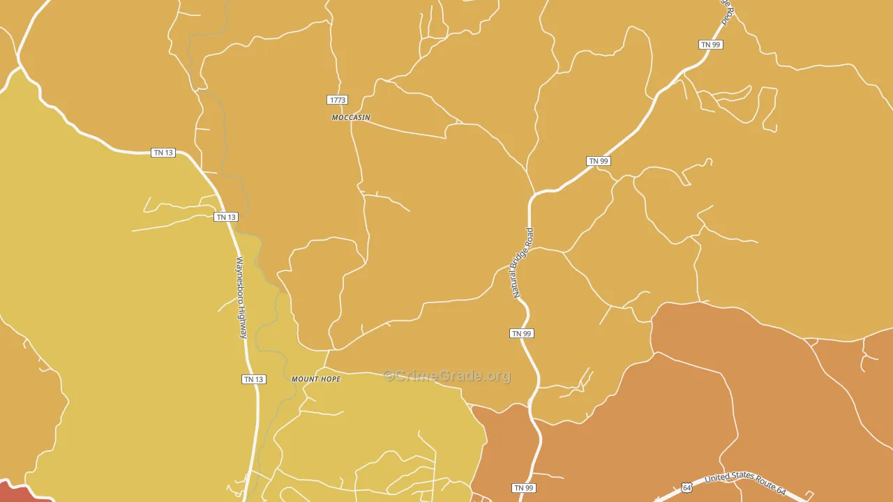 Moccasin, TN Map of Drug-Related Crime Rates