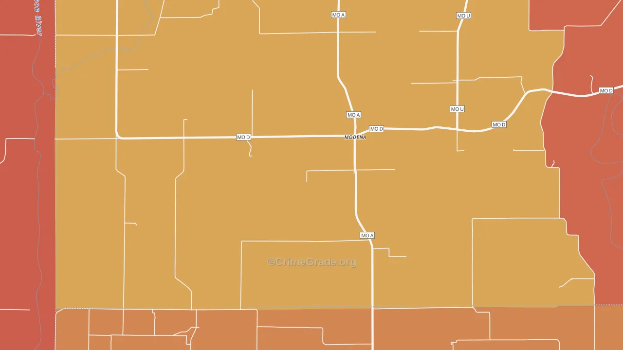 Modena, MO Map of Drug-Related Crime Rates