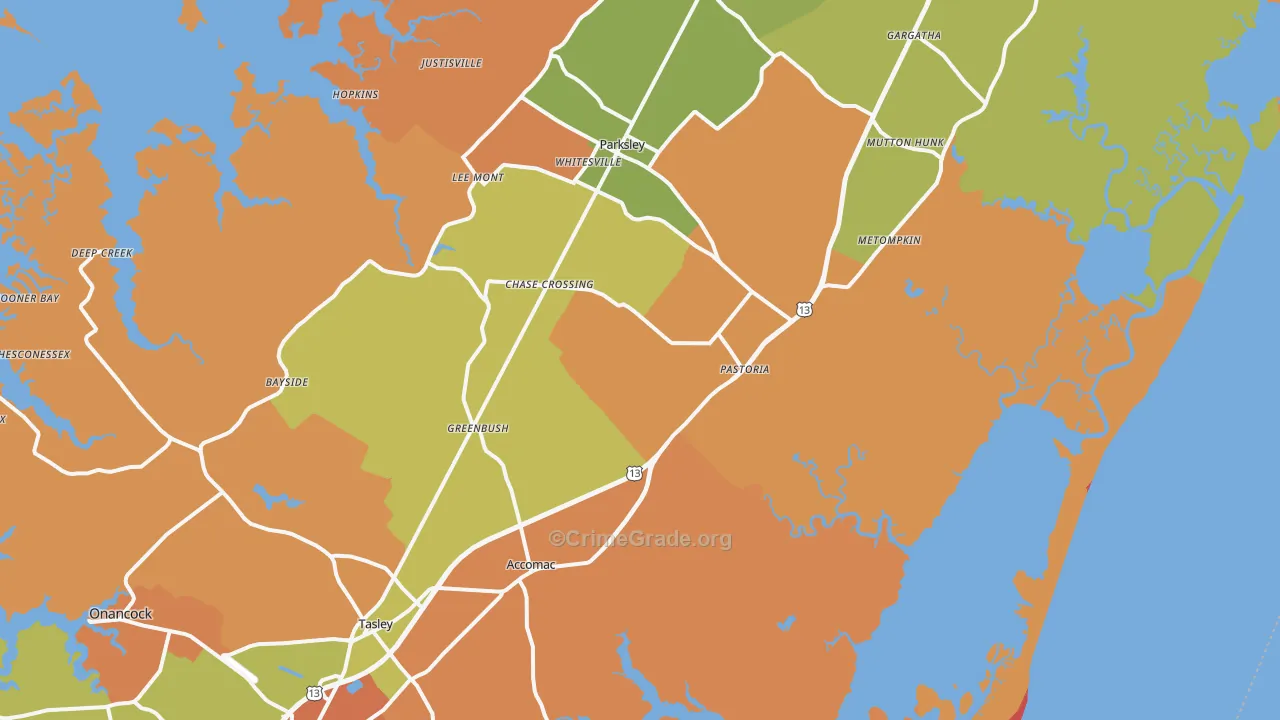 Modest Town, VA Map of Drug-Related Crime Rates