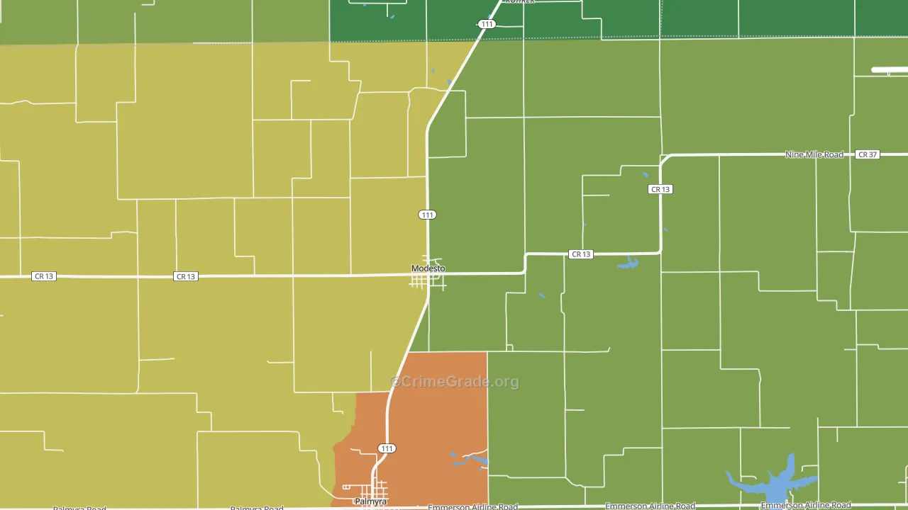 Modesto, IL Map of Drug-Related Crime Rates