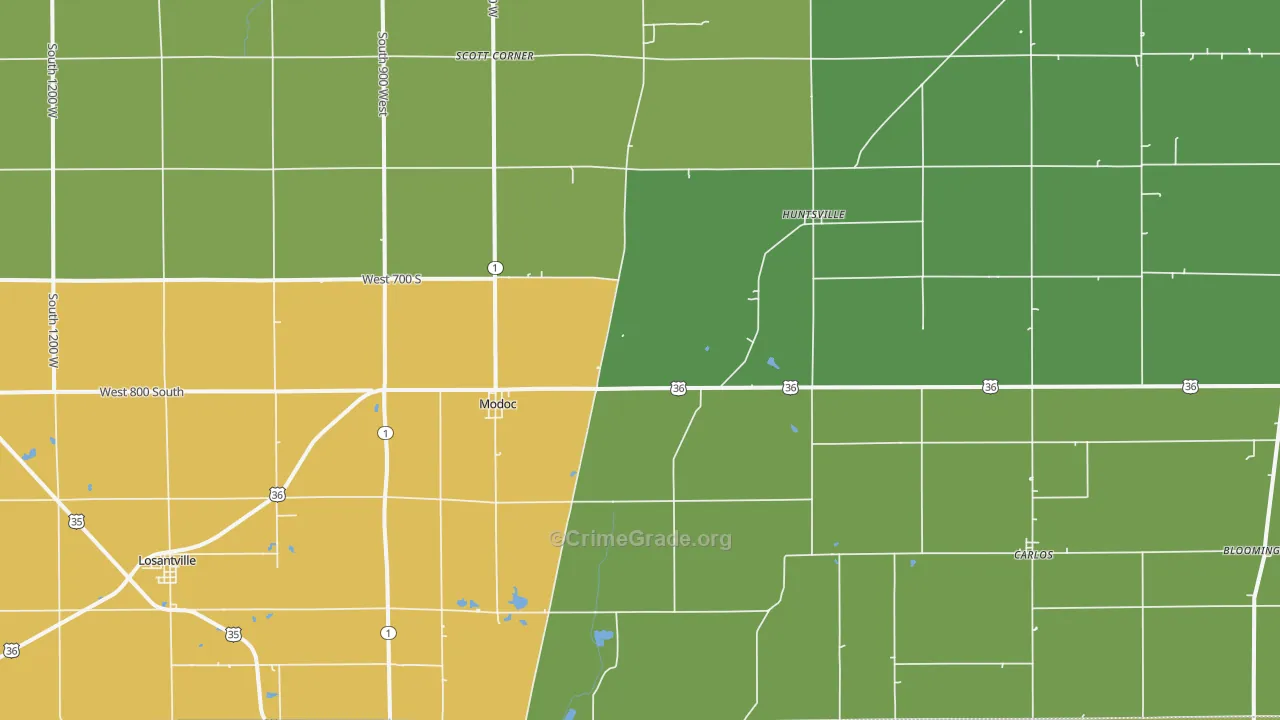 Modoc, IN Map of Drug-Related Crime Rates