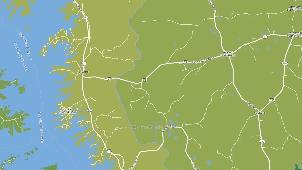 Modoc, SC Map of Drug-Related Crime Rates