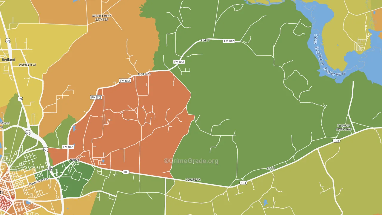 Moffitt, TX Map of Drug-Related Crime Rates