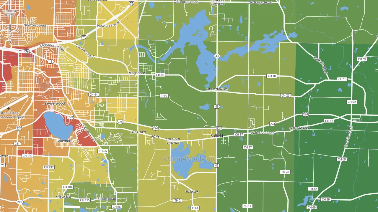 Mogadore, OH Map of Drug-Related Crime Rates