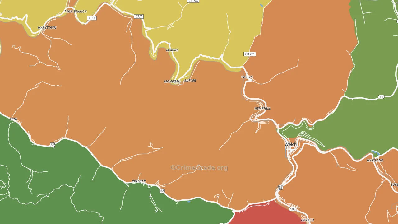 Mohegan, WV Map of Drug-Related Crime Rates