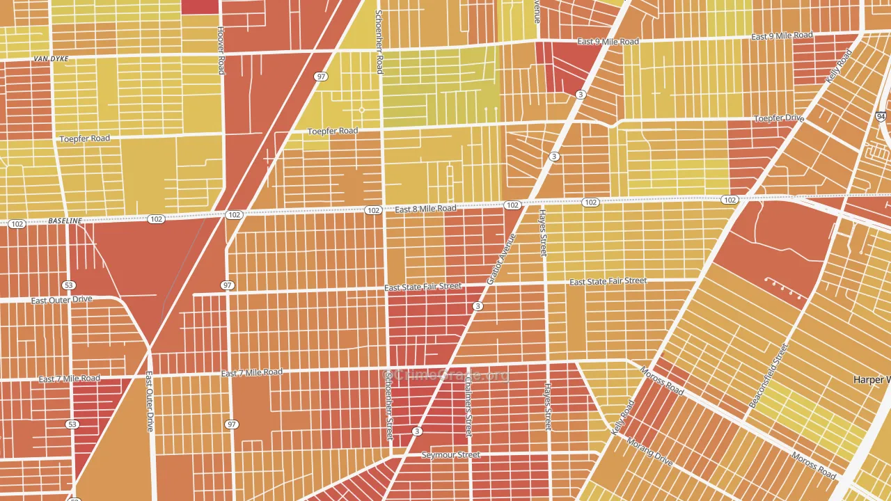 Mohican Regent, Detroit, MI Map of Drug-Related Crime Rates