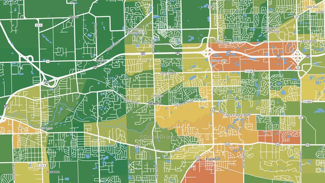 Mokena, IL Map of Drug-Related Crime Rates