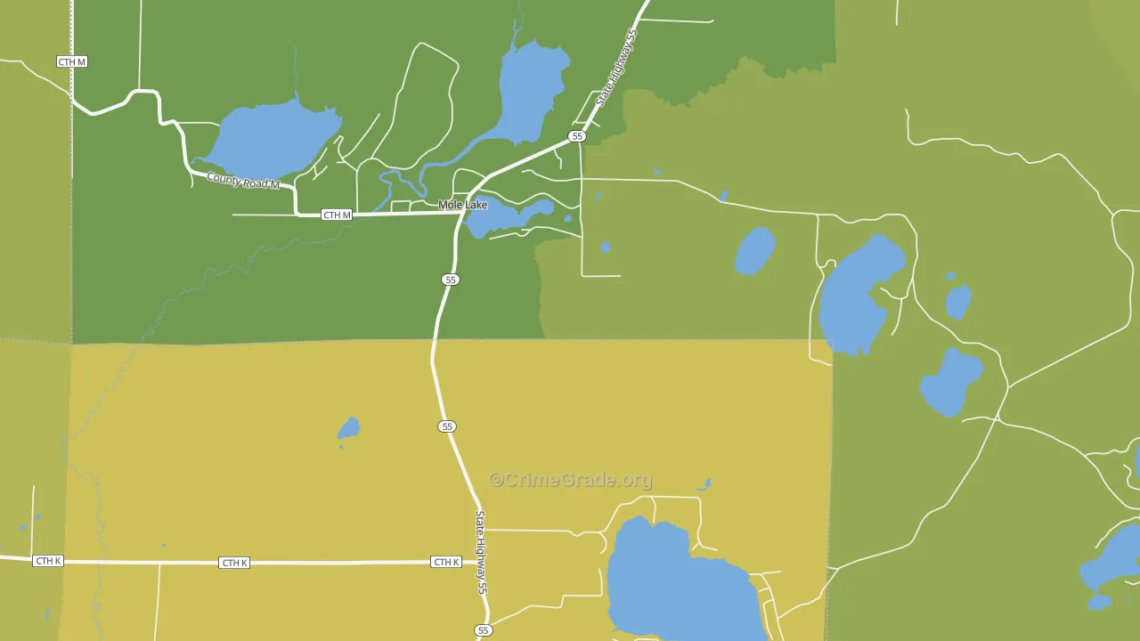 Mole Lake, WI Map of Drug-Related Crime Rates