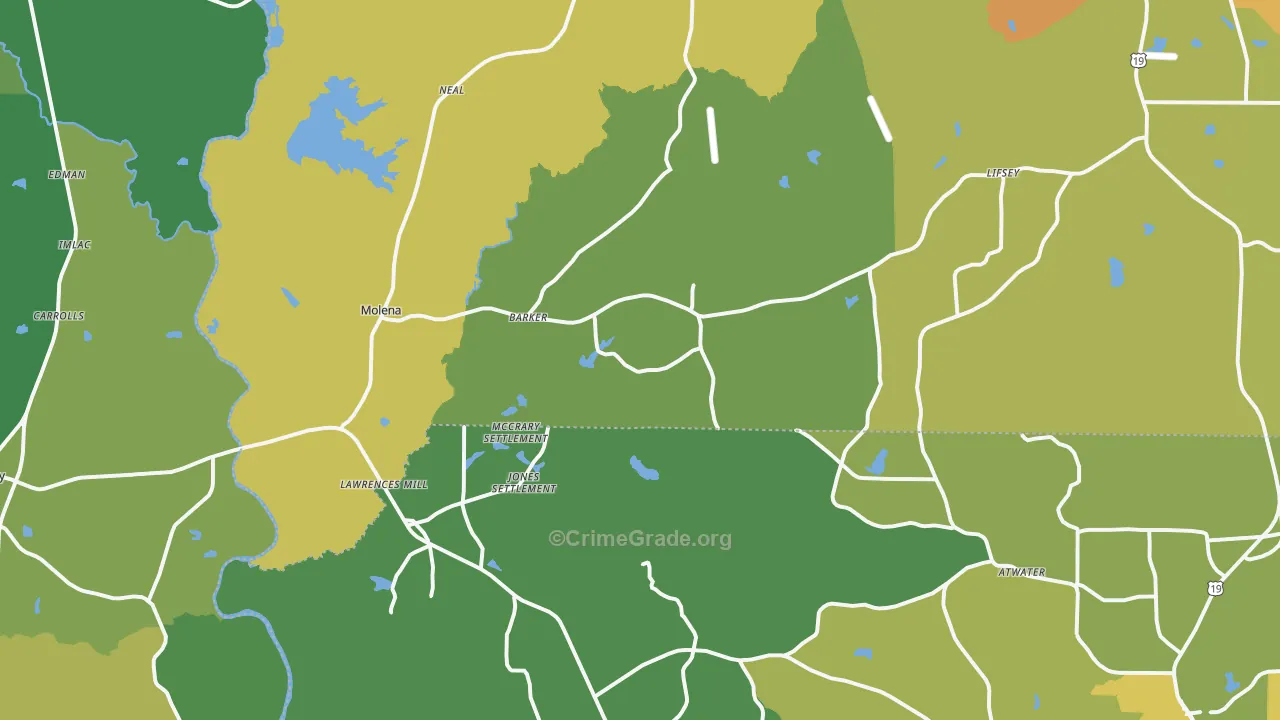 Molena, GA Map of Drug-Related Crime Rates
