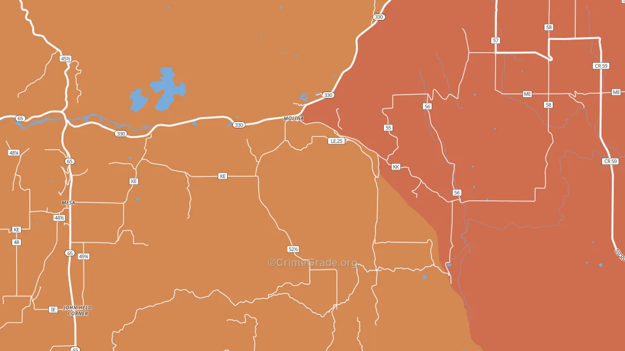 Molina, CO Map of Drug-Related Crime Rates
