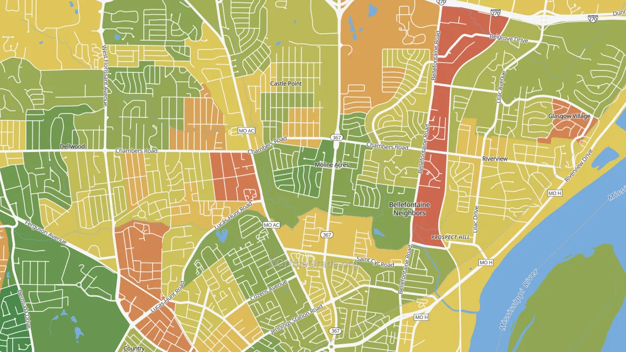 Moline Acres, MO Map of Drug-Related Crime Rates