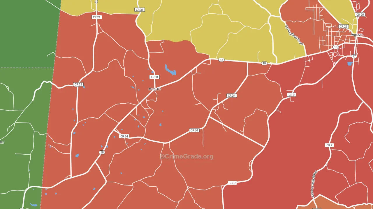 Molloy, AL Map of Drug-Related Crime Rates