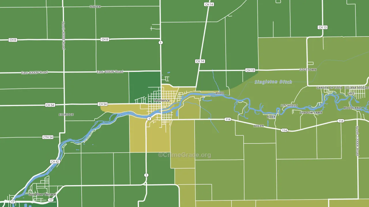 Momence, IL Map of Drug-Related Crime Rates