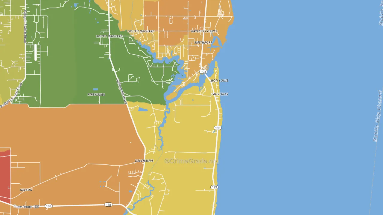 Mon Louis, AL Map of Drug-Related Crime Rates
