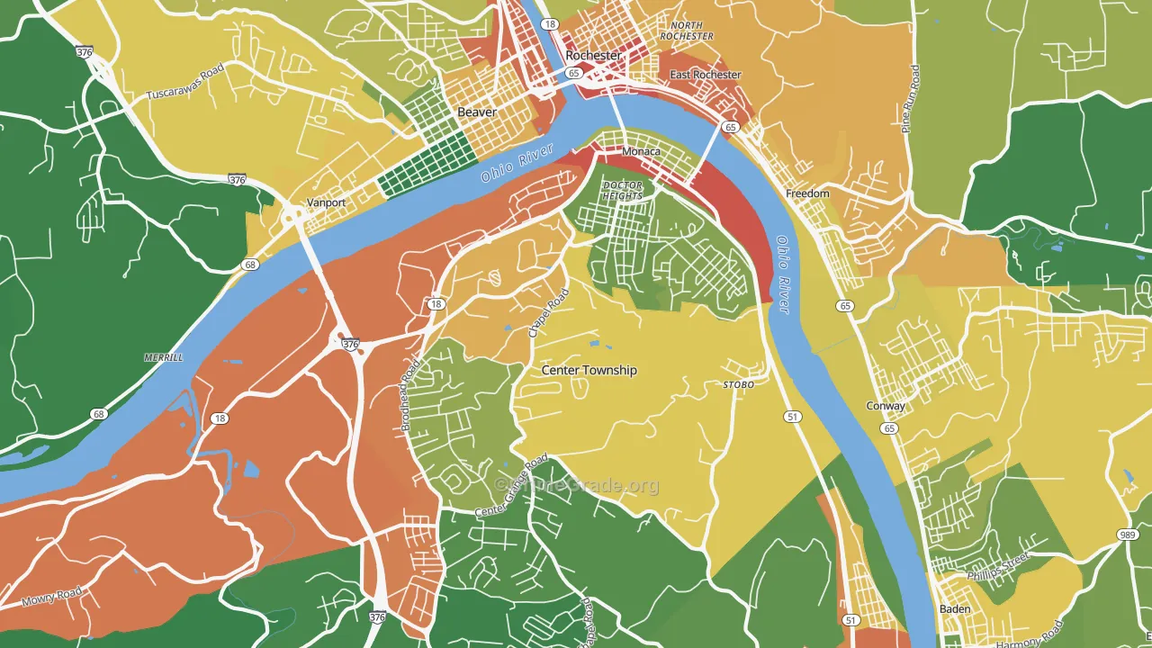 Monaca, PA Map of Drug-Related Crime Rates