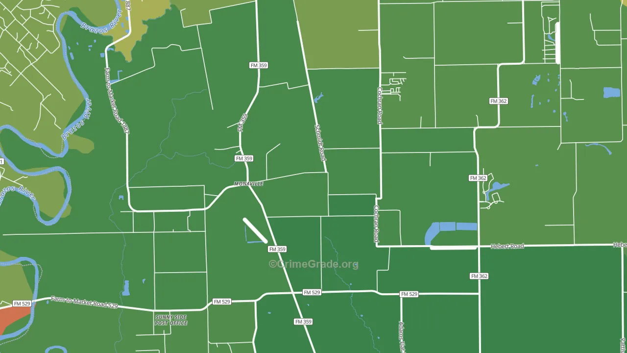 Monaville, TX Map of Drug-Related Crime Rates