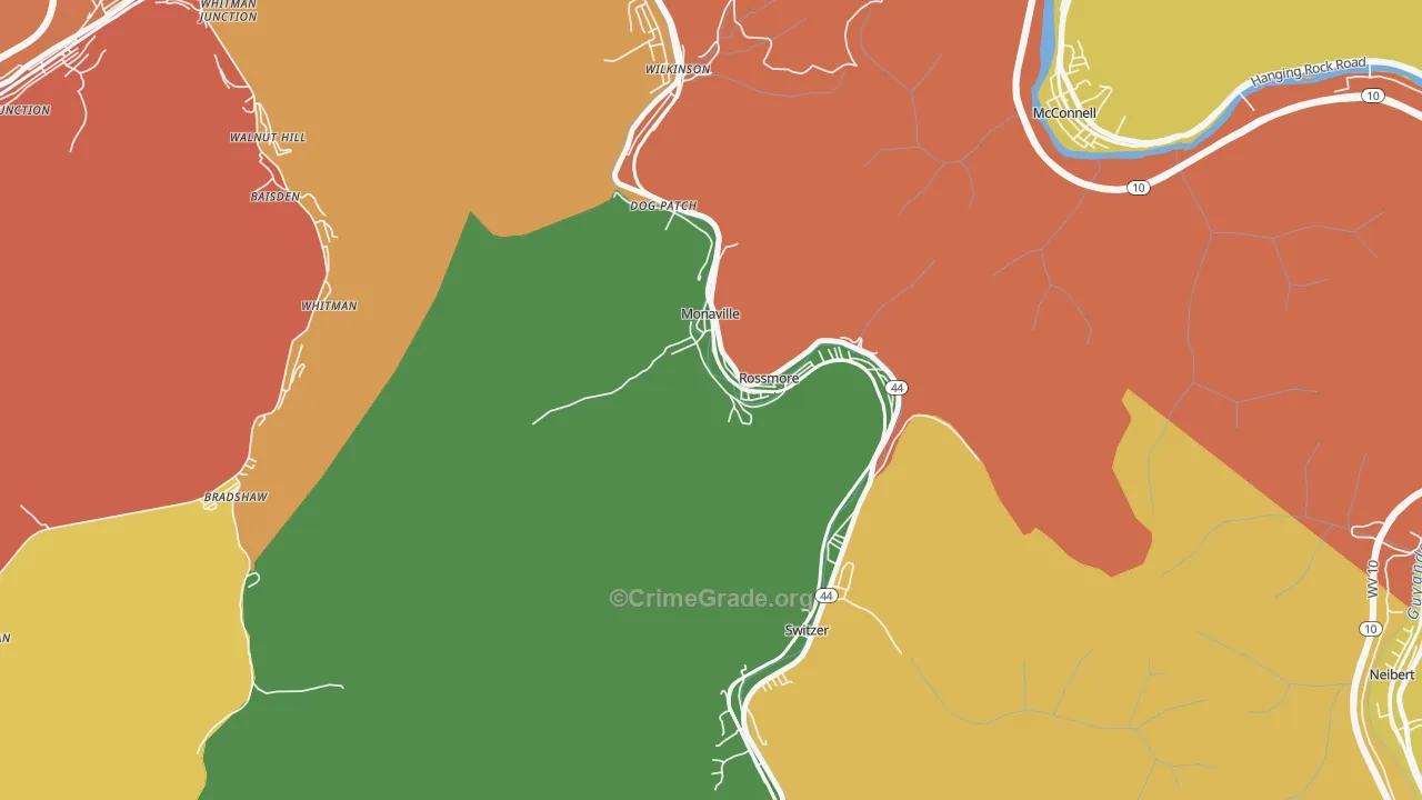 Monaville, WV Map of Drug-Related Crime Rates