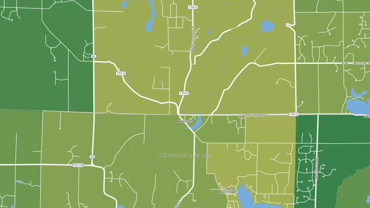 Monches, WI Map of Drug-Related Crime Rates