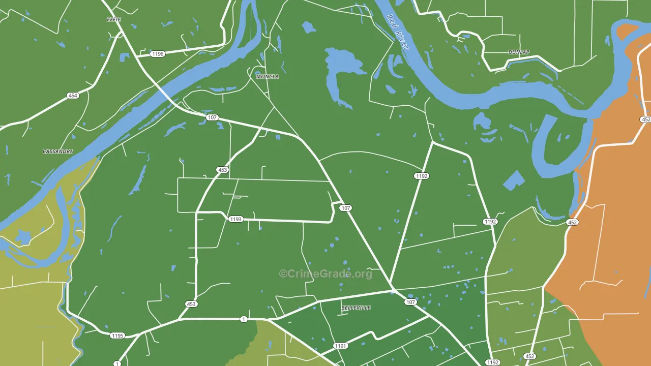 Moncla, LA Map of Drug-Related Crime Rates