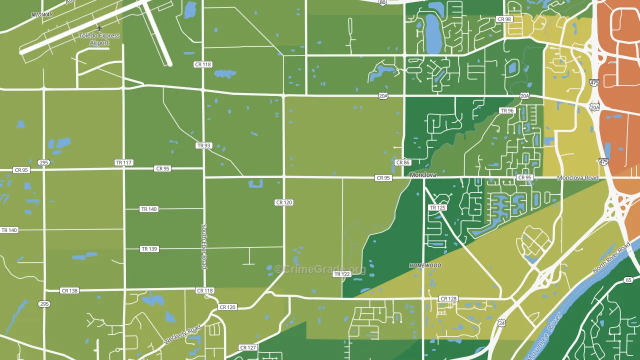 Monclova, OH Map of Drug-Related Crime Rates