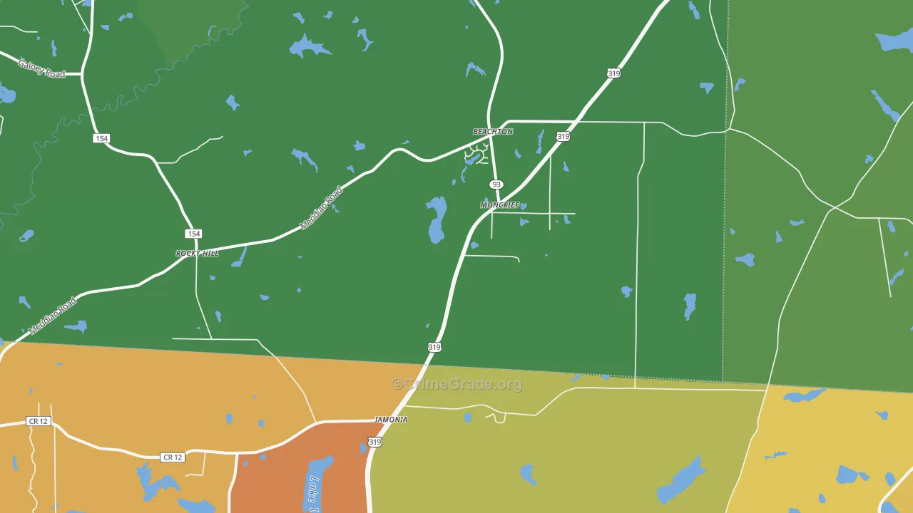 Moncrief, GA Map of Drug-Related Crime Rates