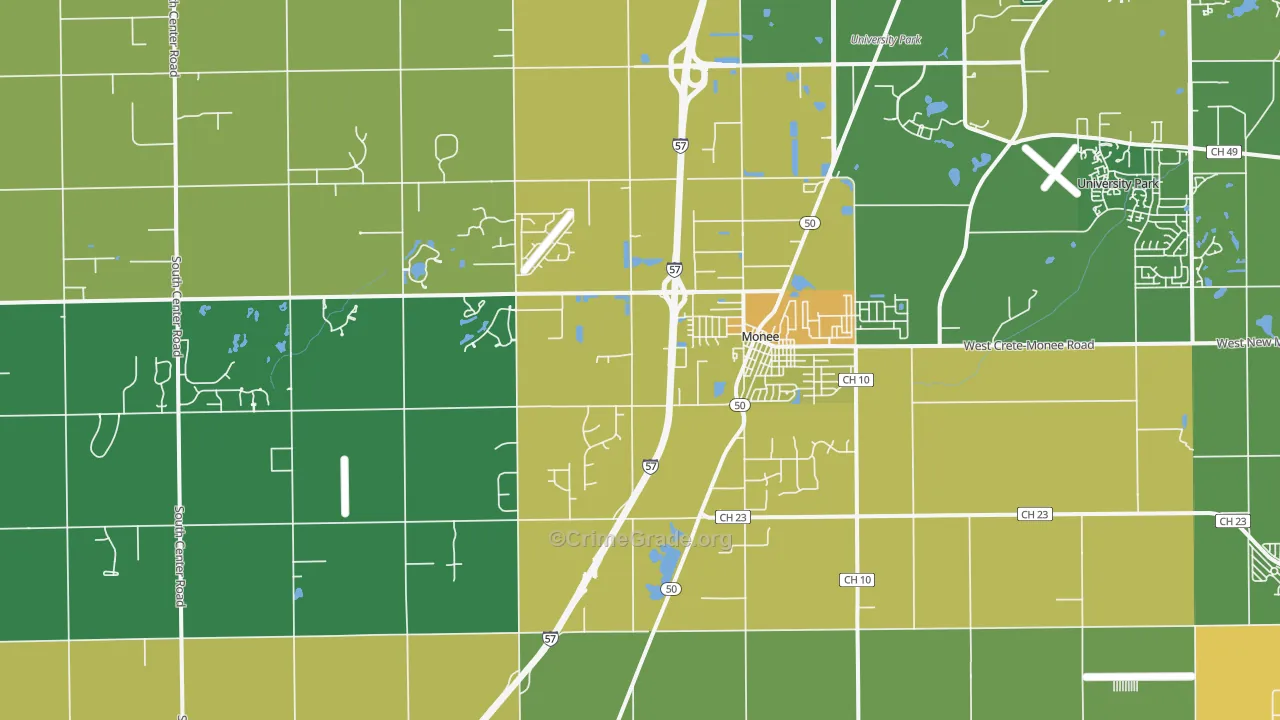 Monee, IL Map of Drug-Related Crime Rates
