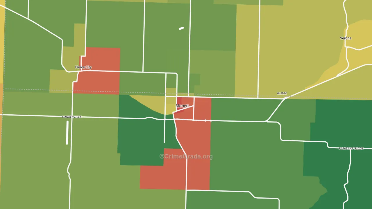 Monett, MO Map of Drug-Related Crime Rates