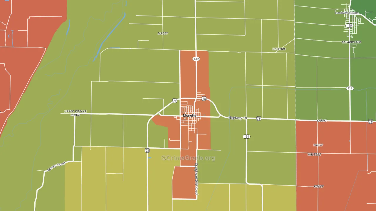 Monette, AR Map of Drug-Related Crime Rates