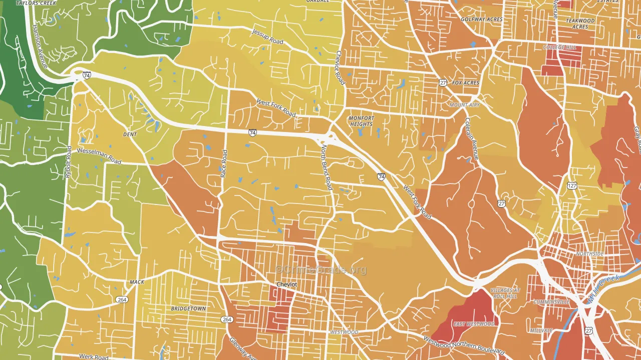 Monfort Heights South, Cincinnati, OH Map of Drug-Related Crime Rates