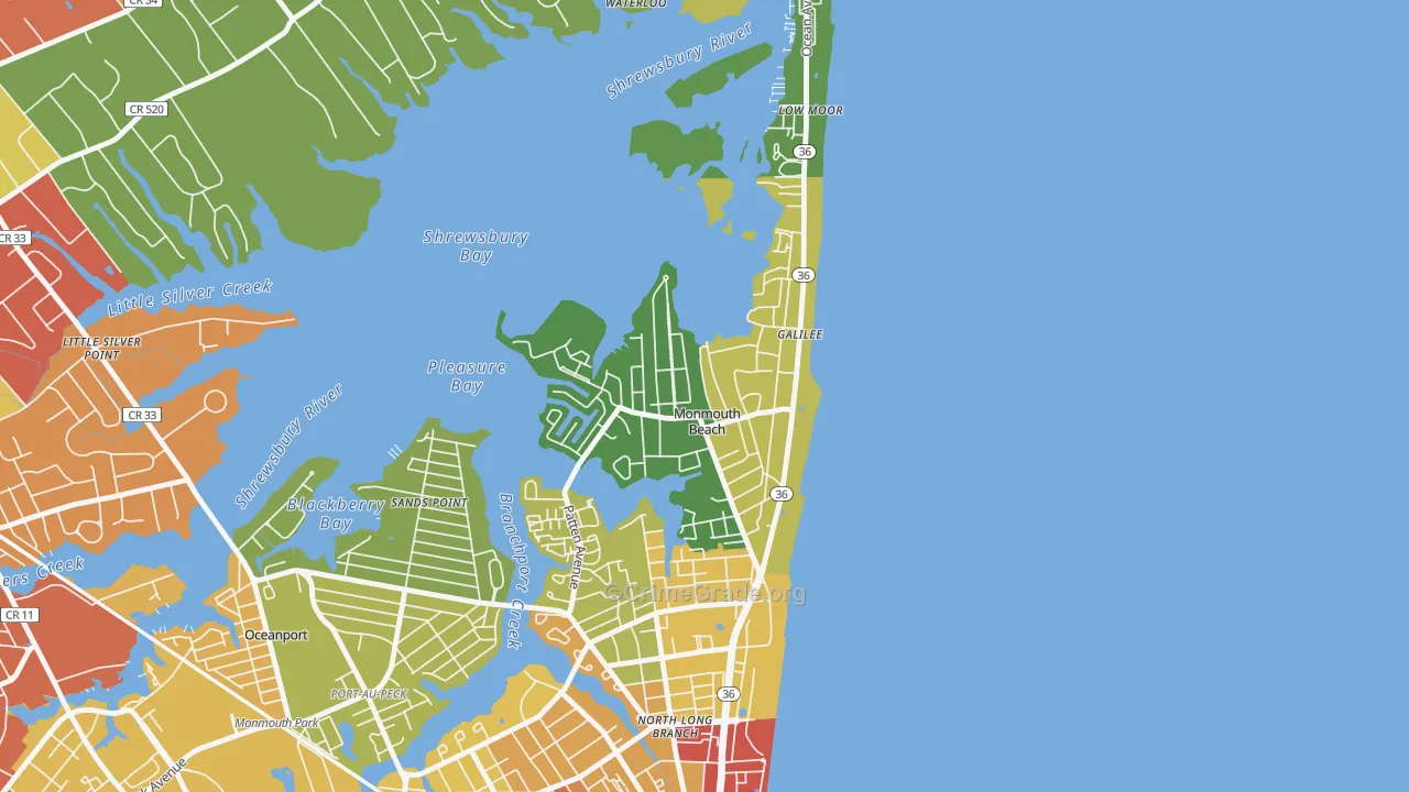 Monmouth Beach, NJ Map of Drug-Related Crime Rates