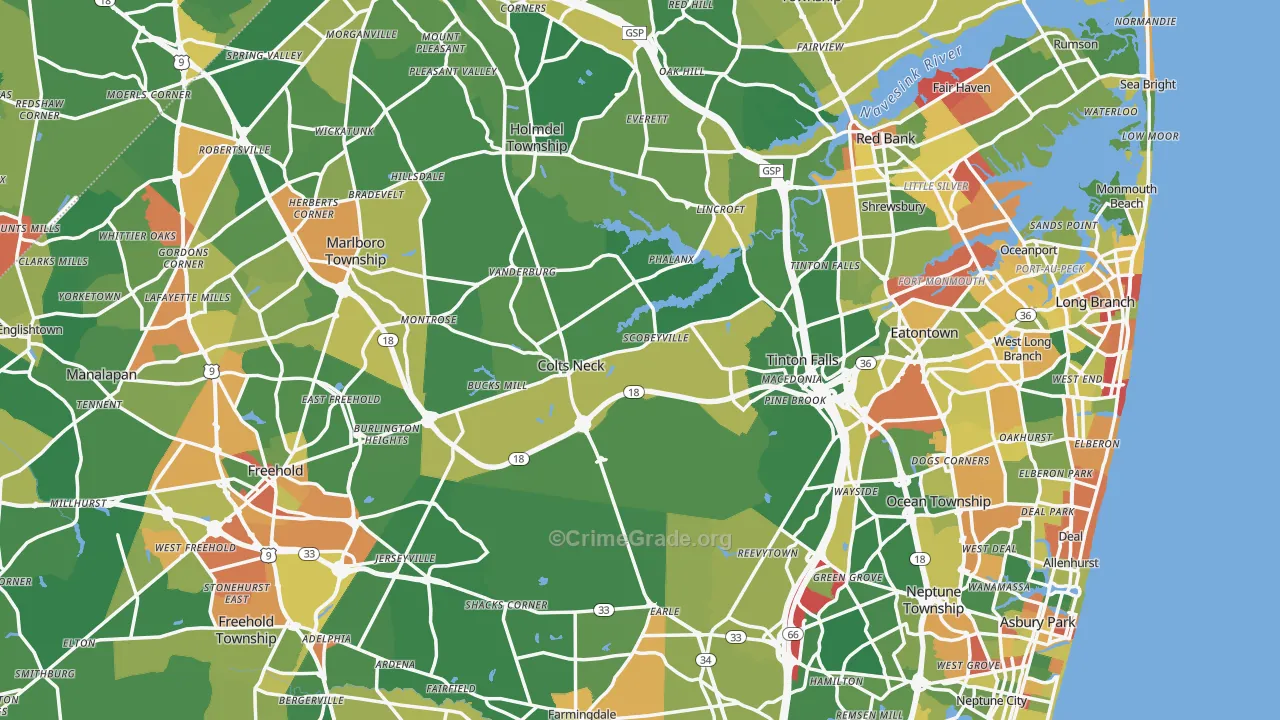 Monmouth County, NJ Map of Drug-Related Crime Rates