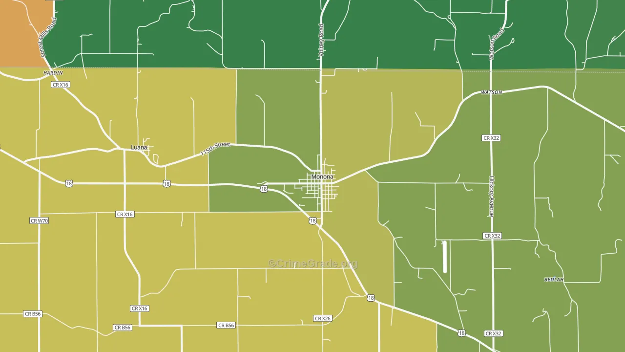 Monona, IA Map of Drug-Related Crime Rates