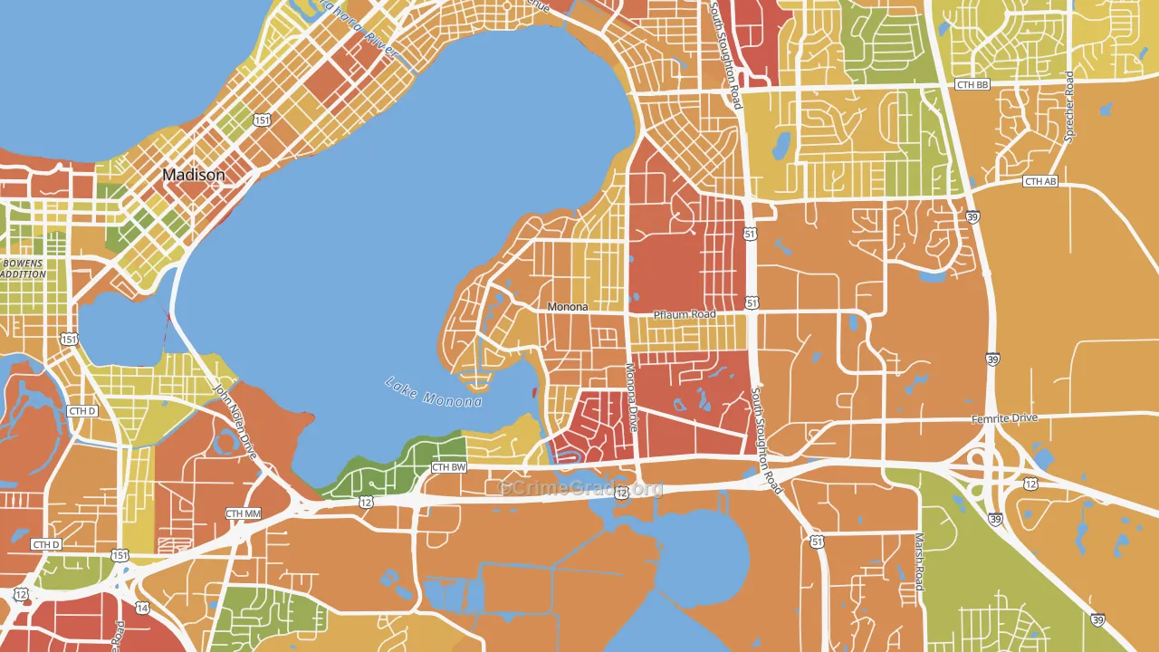 Monona, WI Map of Drug-Related Crime Rates