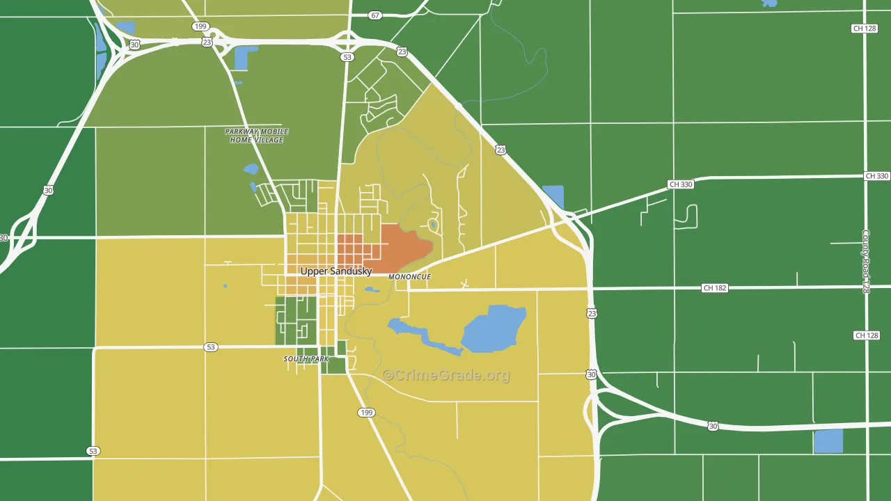 Mononcue, OH Map of Drug-Related Crime Rates