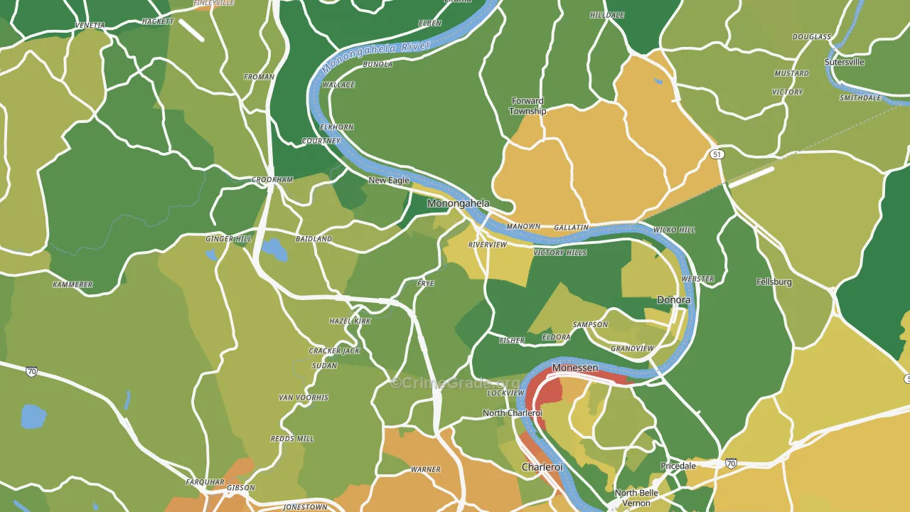 Monongahela, PA Map of Drug-Related Crime Rates