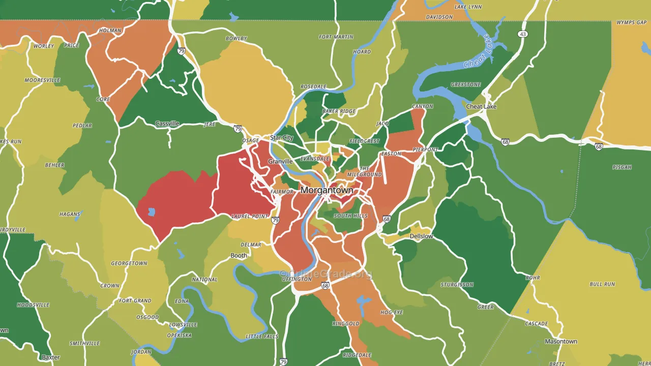 Monongalia County, WV Map of Drug-Related Crime Rates